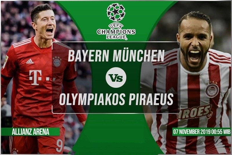 Prediksi pertandingan Bayern München vs Olympiakos Piraeus 07 November 2019